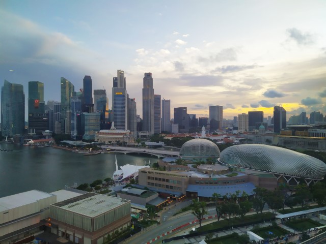 Sunset over the horizon seen from Marina Bay View Room Mandarin Oriental Singapore