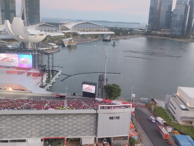 SCDF performance during NDP preview 2022 seen from Mandarin Oriental Singapore