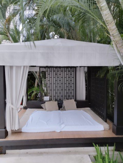 Close up of cabana at Mandarin Oriental Singapore Swimming Pool