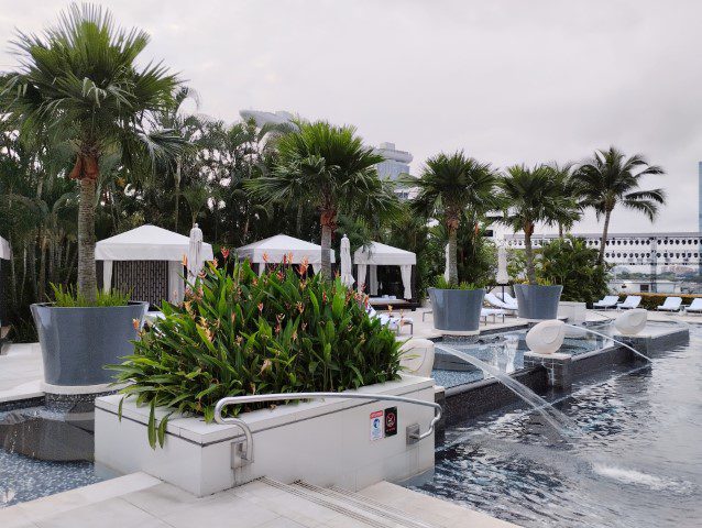 Cabanas by the swimming pool of Mandarin Oriental Singapore