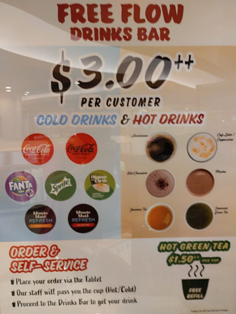 Sushiro Drink Bar Cold and Hot Drinks Menu