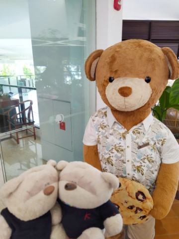 Teddy at entrance of DoubleTree Resort Hilton Penang Hotel