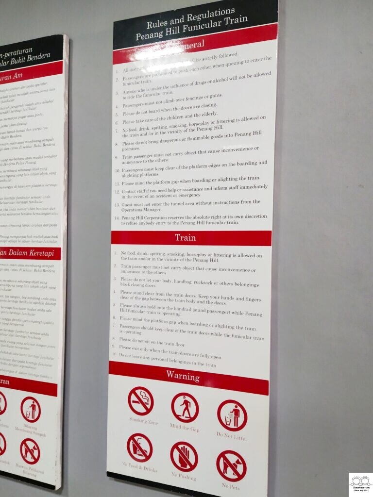 Safety information prior to embarkation of Penang Hill Funicular