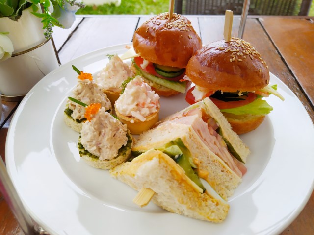 David Brown's Hilltop Garden Restaurant Afternoon Tea - Sliders, sandwiches and crab canape