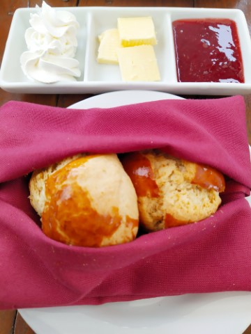 David Brown's Hilltop Garden Restaurant Afternoon Tea - Scones with clotted cream butter and jam