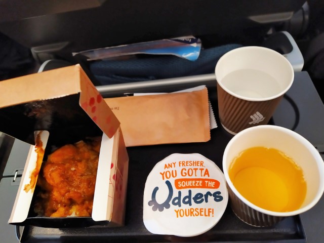 SQ Inflight Dinner from Singapore to Hanoi on Airbus A350 - Curry Chicken and Udders Ice Cream with Beer