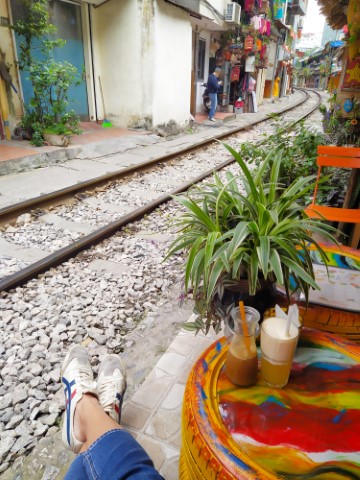 View of the railway tracks from Railway Cafe Hanoi