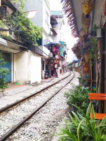 View of railway track around the bend from Railway Cafe Hanoi