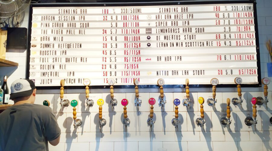 Craft beers on tap at Standing Bar Hanoi Craft Beer Menu