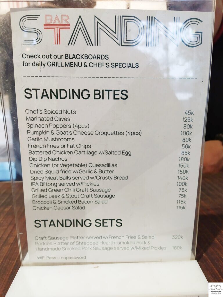 Standing Bar Hanoi Food Menu (known as Standing Bites)