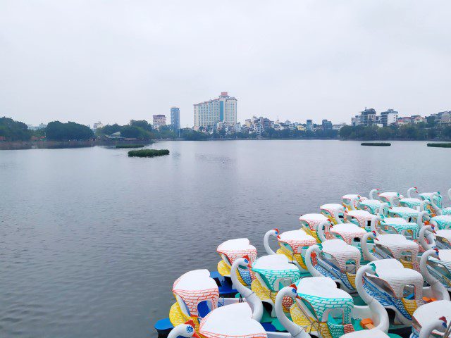 Views of Truc Bach Lake from Highlands Coffee Floating Cafe