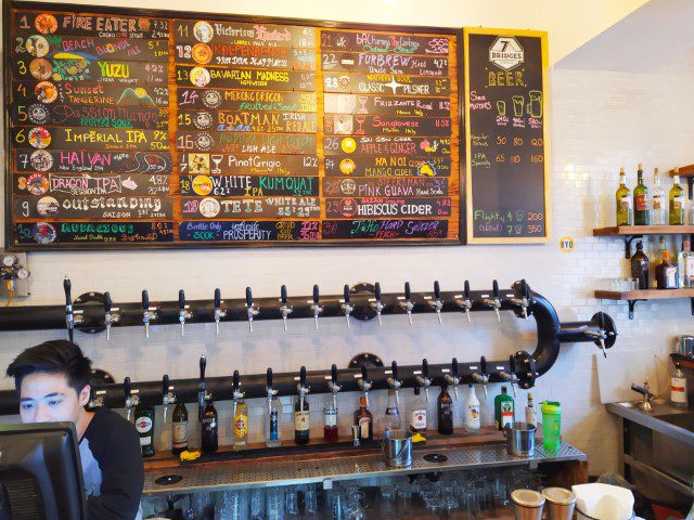 Beers on tap at 7 Bridges Brewing Company Hanoi