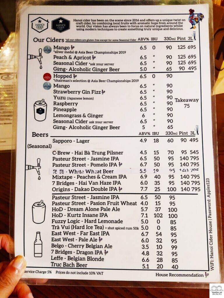 Hanoi Cider House Menu