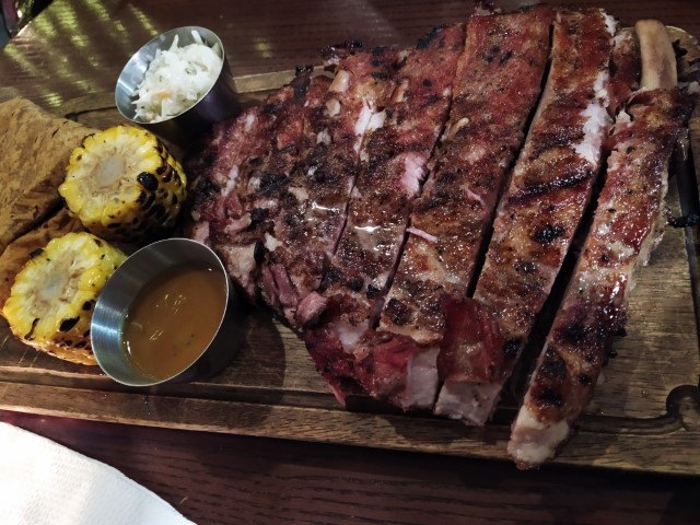 Hanoi Cider House 24 hr Slow Cooked Ribs 12 Rack with gold mustard BBQ flatbread and corn 340k VND