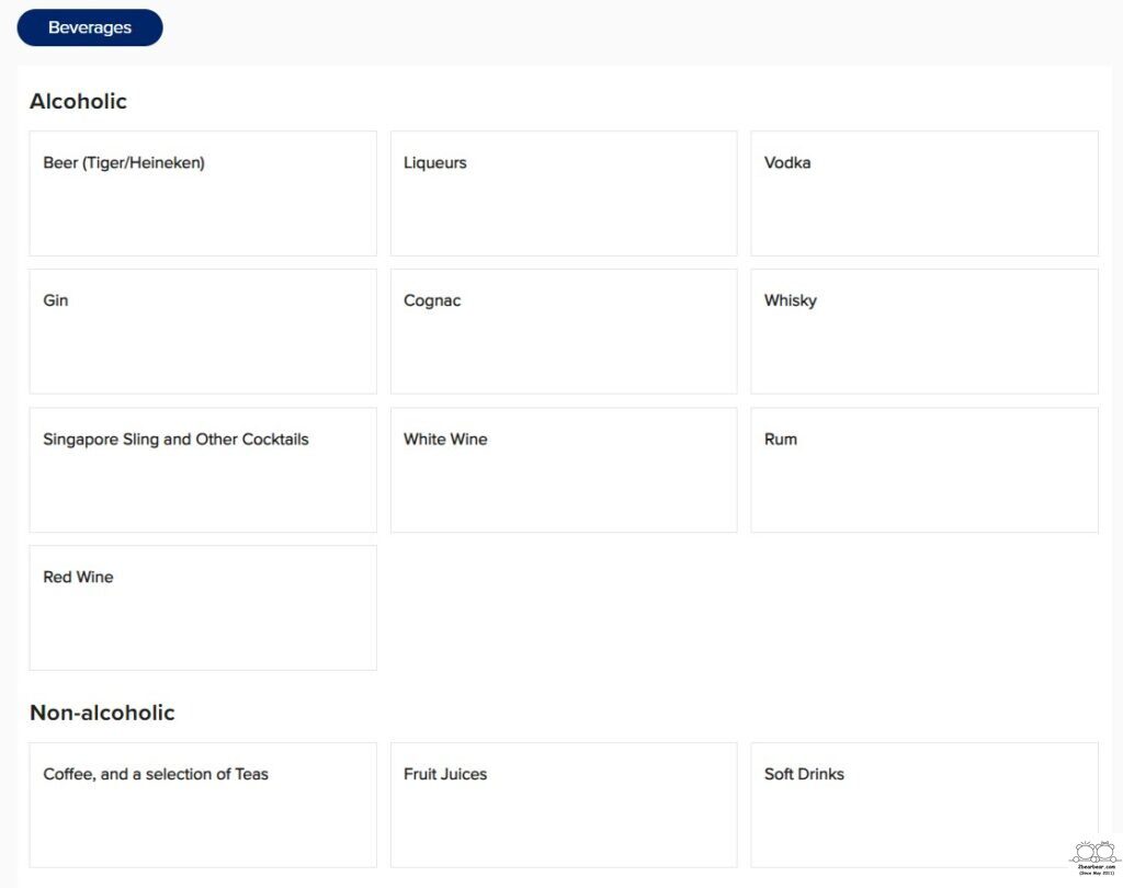 SQ Inflight Menu Beverages