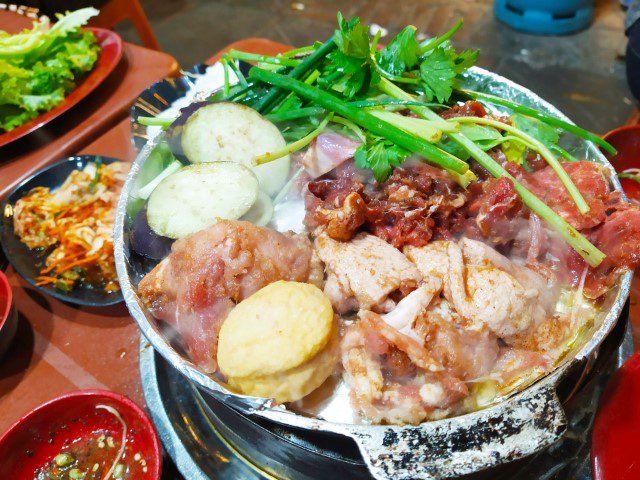 Many rounds of BBQ at roadside stall in Hanoi Vietnam