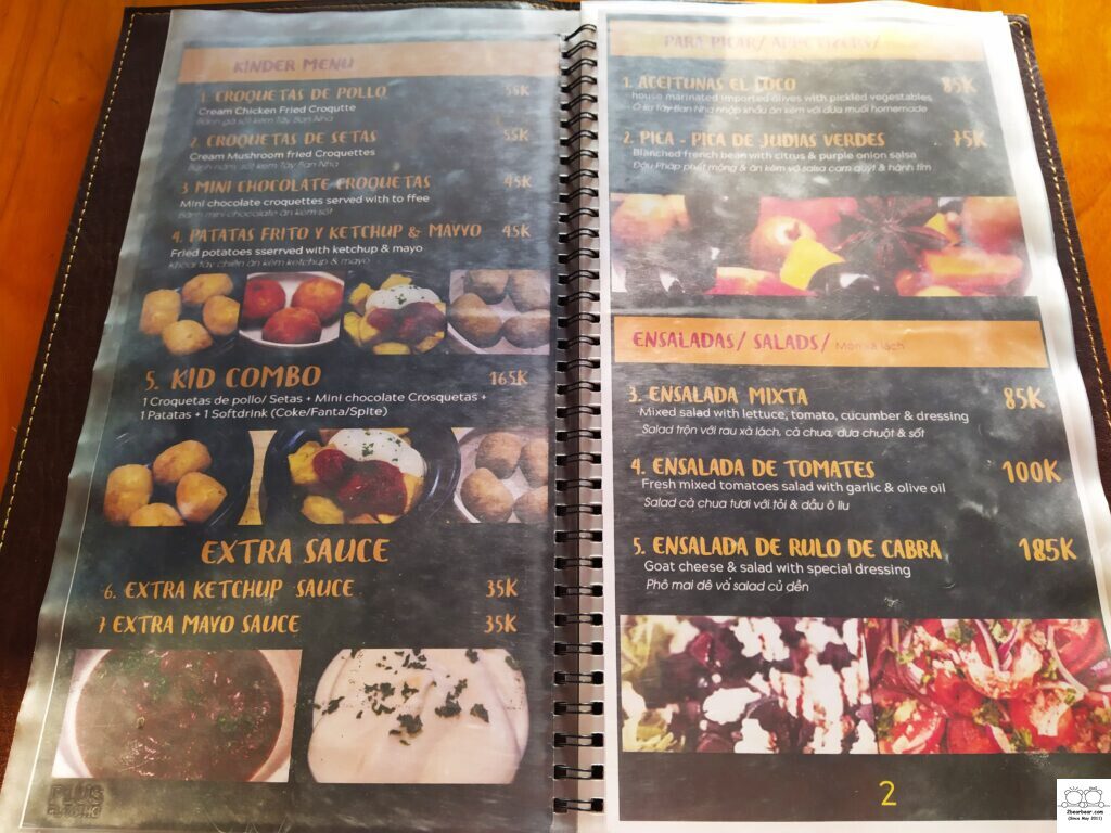 El Loco Tapas Bar Hanoi Drinks Menu (Kids Menu and Salads)