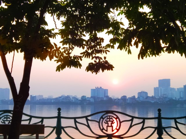 Sunset over Ho Tay Lake in front of El Loco Tapas Bar Hanoi