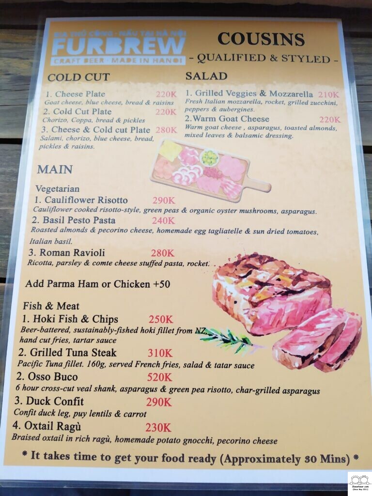 The Box Bar Menu (formerly known as Furbrew) - Mains, Cold Cuts and Salads