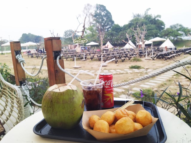 Ordered coke (20k VND), coconut (55k VND) and a plate of fried dumplings (69k VND) Six Doong Cafe Vuon Hoa Phuong Linh Hanoi Botanical Gardens