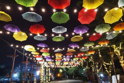 Colourful umbrellas along Trinh Cong Son Walking Street Hanoi