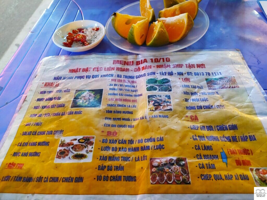 Vietnamese menu of a local joint along Trinh Cong Son Walking Street Hanoi