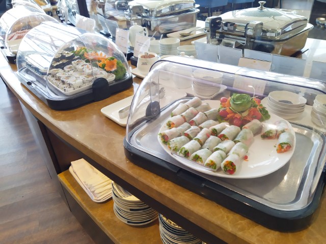 Buffet Spread at Song Hong Business Lounge Hanoi International Airport - Vietnamese Rolls & Sushi