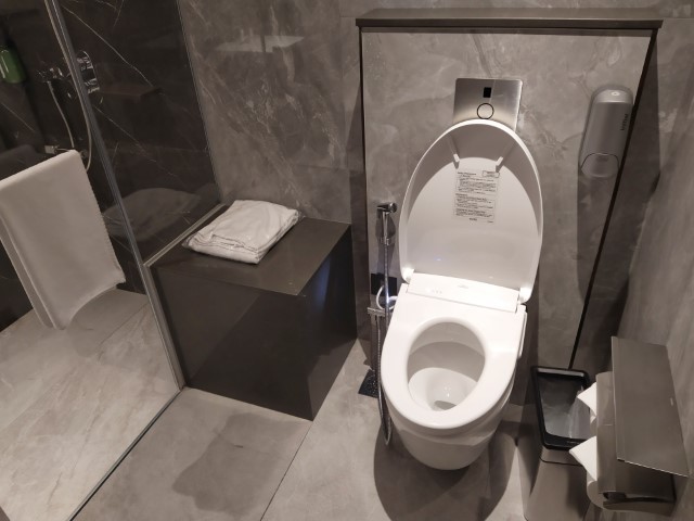Individual cubicle with showering facilities at SilverKris Lounge Business Class Singapore Changi Airport