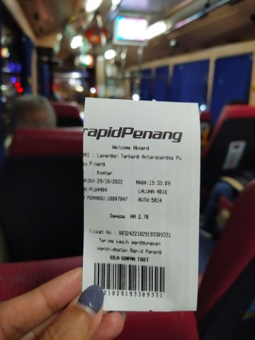 Bus ticket from Penang Airport to George Town costs RM2.70 per person