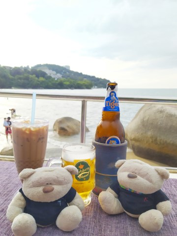 Enjoying drinks by the beach at Miami Cafe Penang