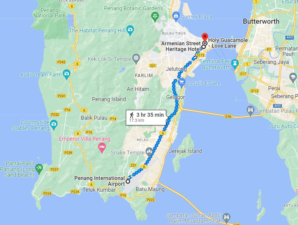 Penang Travels Day 1 Itinerary - Penang Airport, Armenian Street Heritage Hotel, Holy Guacamole Love Lane