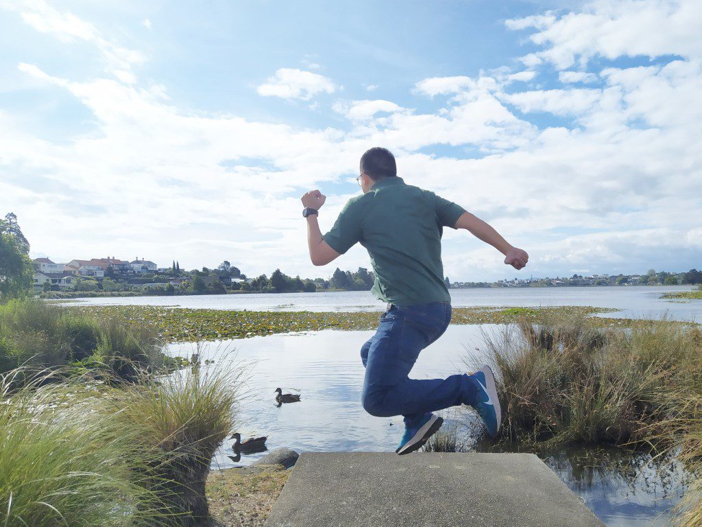 Jump shot at Lake Rotoroa (Hamilton Lake), Hamilton New Zealand