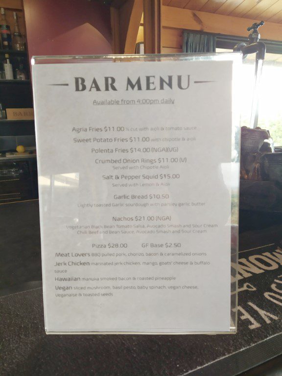 Skotel Alpine Resort Restaurant and Bar Menu