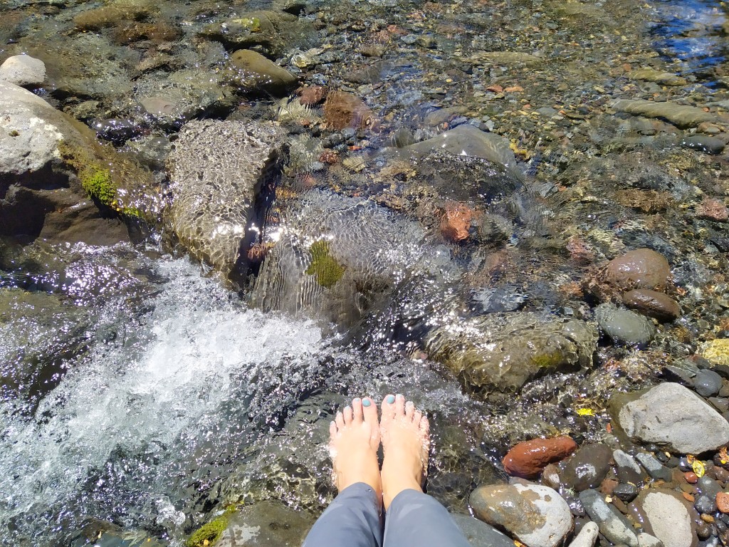 Kate taking a dip in river enroute back from Taranaki Falls