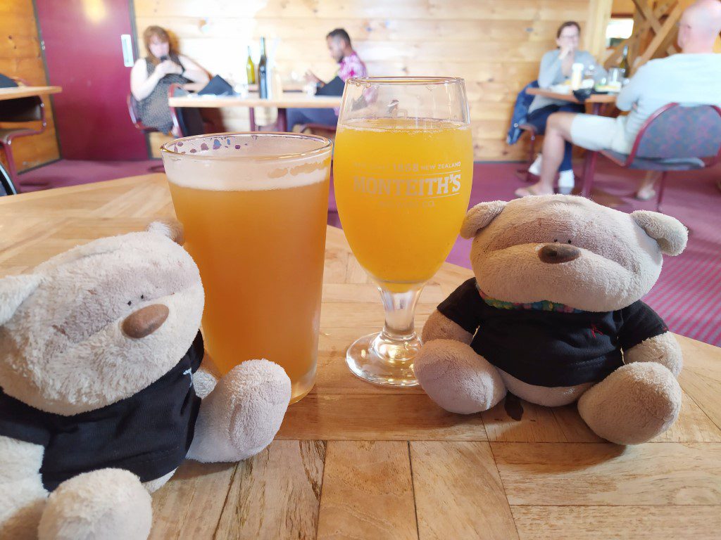 Tuatara Hazy Pale Ale ($12) and Hawkes Bay Peach Bomb Cider ($11) from Skotel Alpine Resort Restaurant and Bar