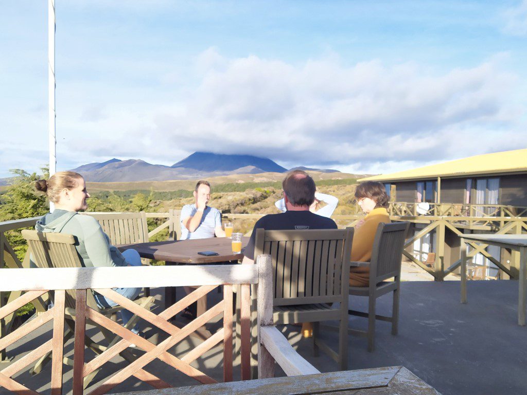 Chilling at the outdoor patio of Skotel Alpine Resort after dinner