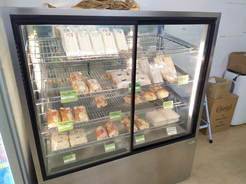 Cold sandwiches on display at Taumarunui Bakery