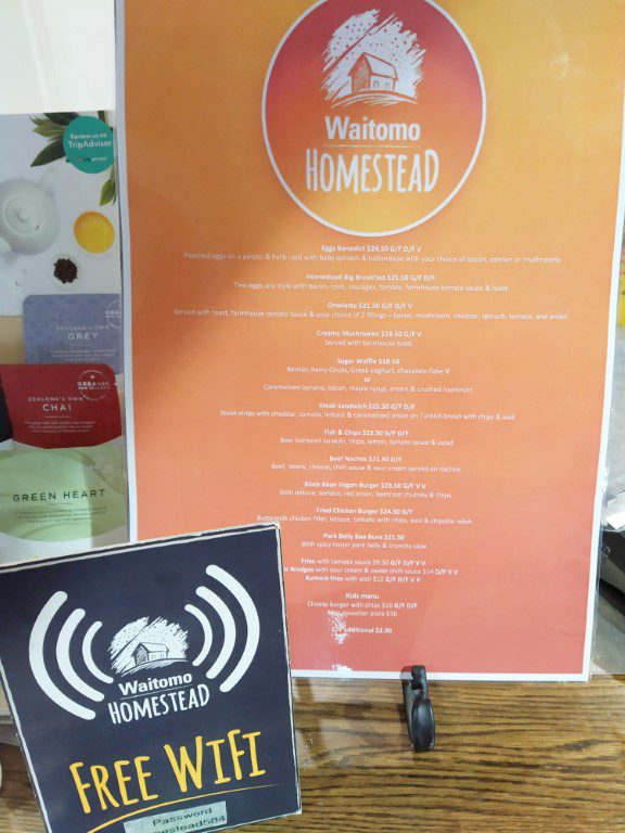 Waitomo Homestead Menu