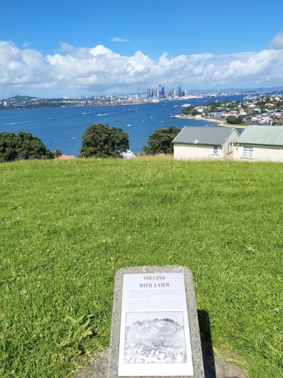 Views of Auckland City from the volcano top at North Head Historic Reserve / Maungauika New Zealand