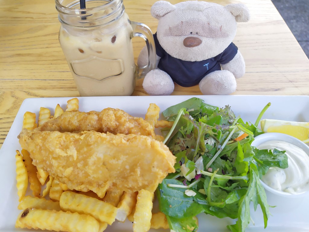 Torpedo Bay Cafe Review Fish and Chips ($23) and Iced Latte ($6.5)