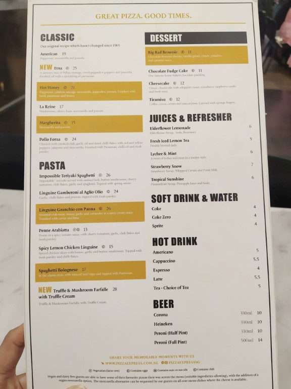 Pizza Express Scotts Square Menu