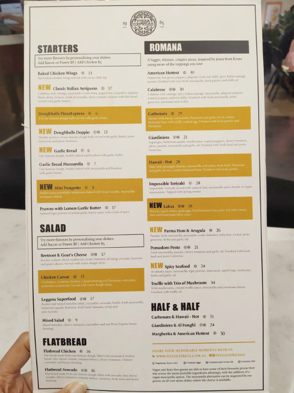 Pizza Express Singapore Menu