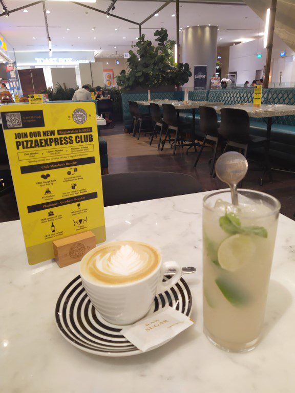 Pizza Express Latte and Lychee & Mint Cooler