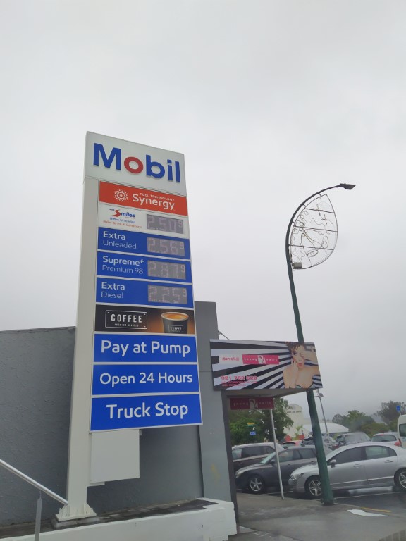 Refuelling at Mobil for $87NZD (34 litres) in Taupo New Zealand