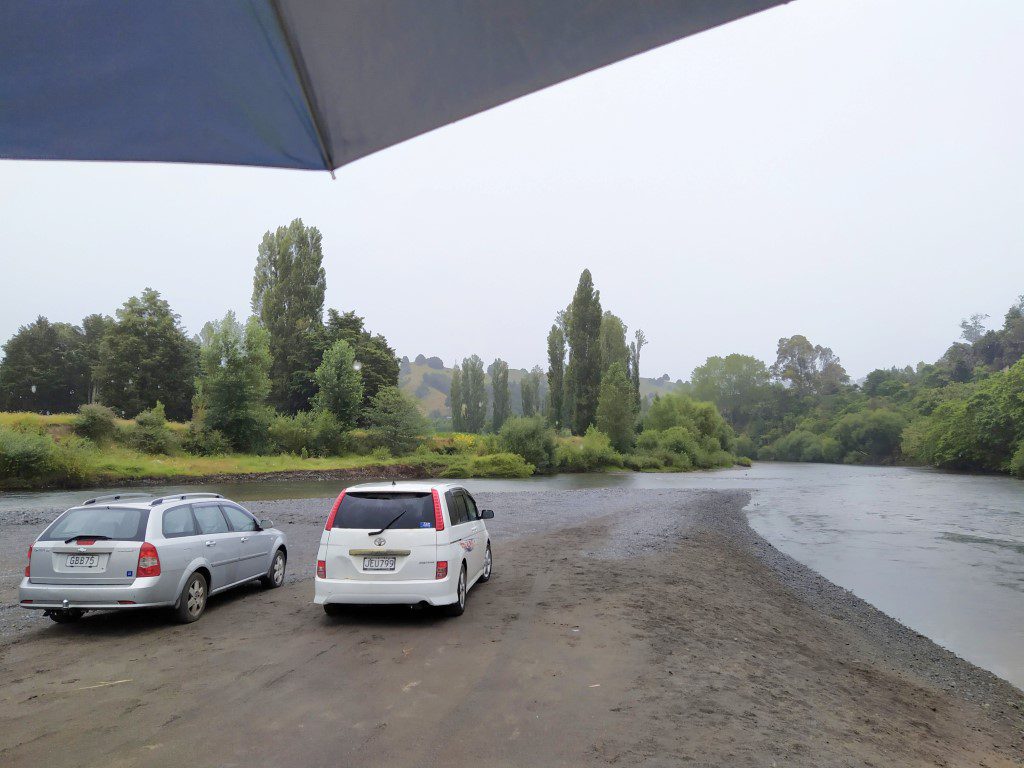 Confluence of 2 rivers (Whanganui and Ongarue Rivers) seen from Taumarunui