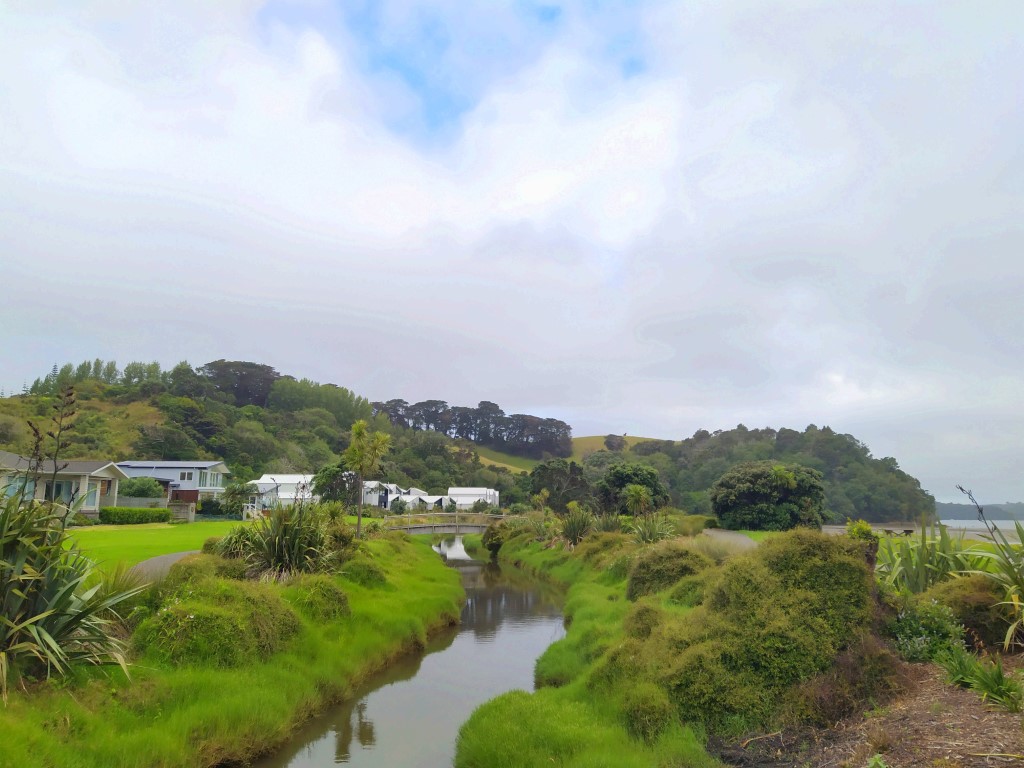 Beach houses and little river at Snells Beach Auckland New Zealand