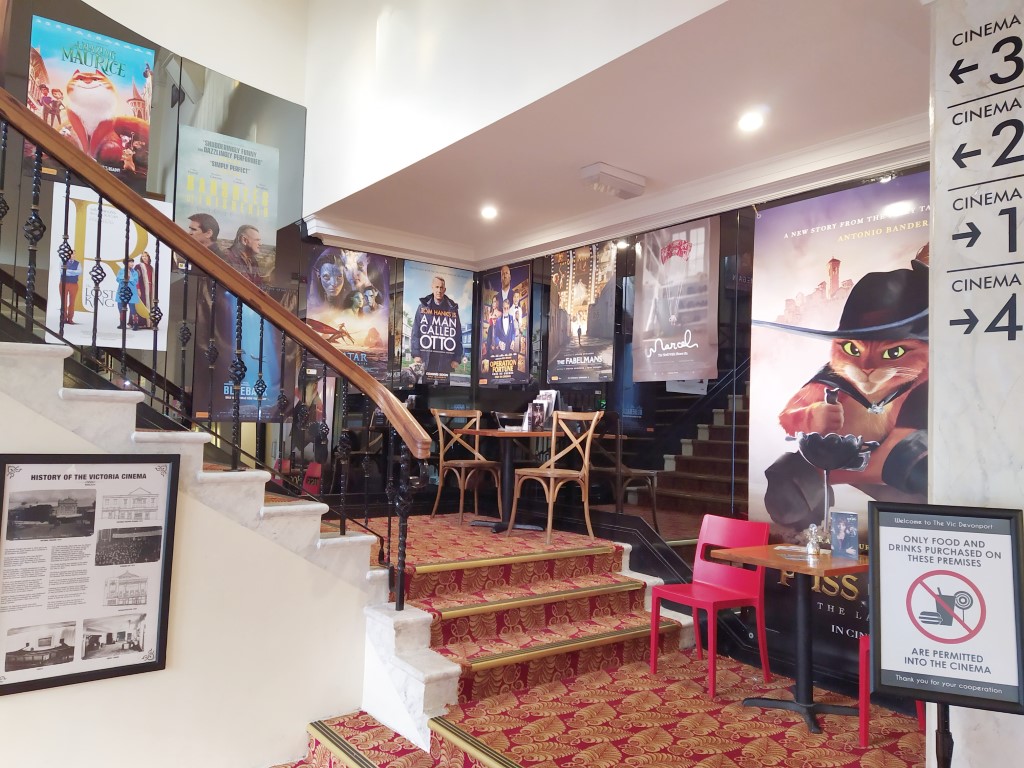 Stairs leading upstairs at The Vic Movie Theatre Devonport New Zealand
