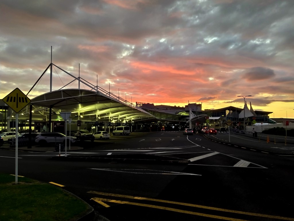 Sunset at Auckland International Airport before our departure back to Singapore