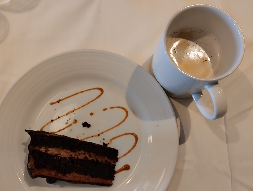 Main Dining Room Spectrum of the Seas Chocolate Cake and Latte