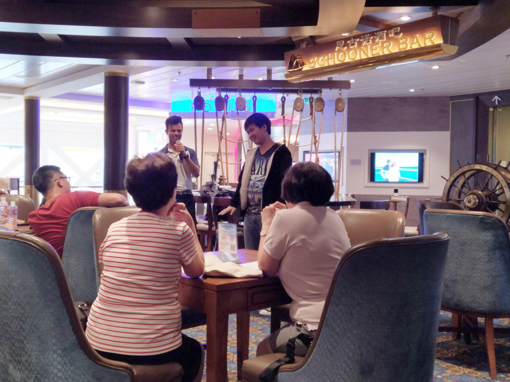 Charades Host and Player at Schooner Bar Spectrum of the Seas Day 2 (4D3N Cruise to Penang)